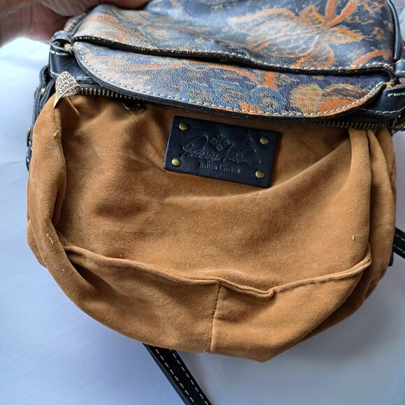 PATRICIA NASH Chania Italian Leather Crossbody Bag Fall Tapestry Blue Orange - Picture 9 of 9